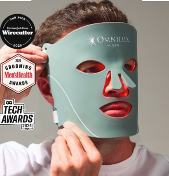 male patient wearing the OmnilLux Contour Mask for Men